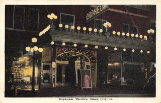 Sioux City Iowa Orpheum Theatre Night Lights Poster Cigars Chocolates 1916 Pc