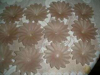 Set Of 12 Vintage Carved Color Glass Flowers Sconces For Chandelier Parts 4 "