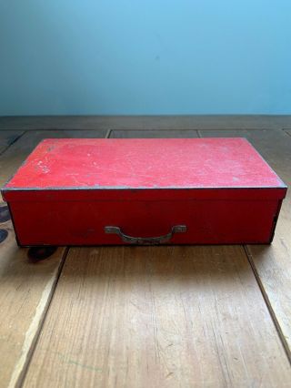 Vintage Red Metal Tool Box 8 "