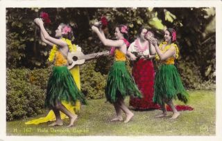 Hula Dancers Hawaii Real Photo Postcard 1940 
