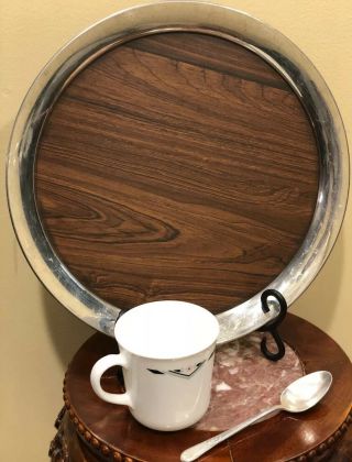 Kirk Stieff Pewter Round Serving Tray,  Corning Coffee Cup & Silver Plated Spoon