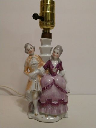 Vintage German Porcelain Victorian Figurine Table Lamp Man & Woman Couple.