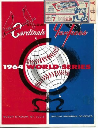 1964 Yankees Cardinals World Series Program W Game 7 Ticket Stub