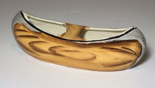 Vtg Native American Canoe Made In Japan Hand - Painted Porcelain Trinket Figurine