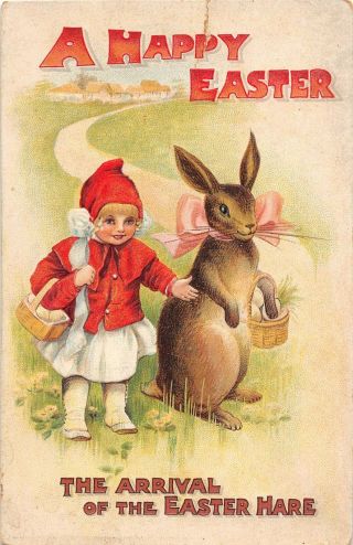 D95/ Easter Postcard Holiday Greetings Dressed Rabbit Girl 10