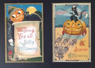 Vintage Barton Spooner Halloween Postcards (2) Series 500 - Jol,  Carriage W/mice