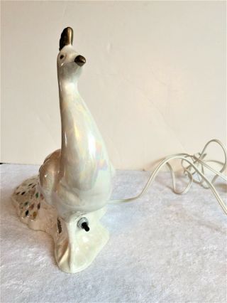 Mid Century Modern Ceramic Peacock TV Lamp - - Off White with Multi Colored Jewels 4