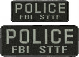 Police Fbi Sttf Embroidery Patch 3x8 And 2x6 Hook On Back Gray