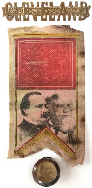 Grover Cleveland 1888/92 Campaigns Ribbon,  Badge & Lapel Stud