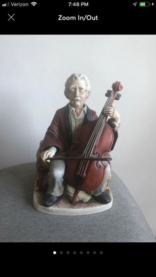 Vintage Melody In Motion Music Box The Cellist Bisque Porcelain Figure Animated