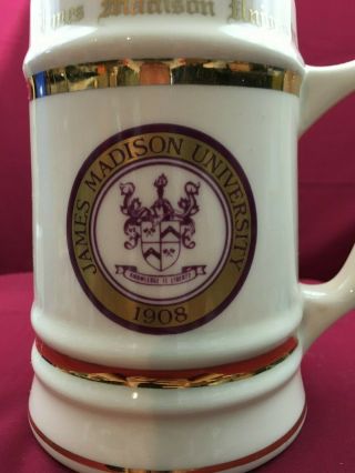 James Madison University Vintage Ceramic Beer Stein Mug W.  C.  Bunting Co JMU 2