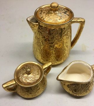 Vintage Mccoy Sunburst Coffee Tea Pot Sugar Bowl And Creamer Layered In 24k Gold