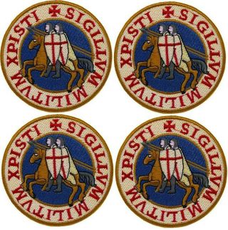 4 X Knights Templar Seal Iron - On Patch Embroidered Crusades Blue 4 " Large