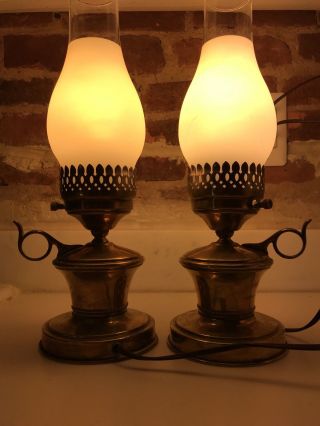 Vintage Brass Lamps With Chimney Pair 2
