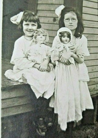 Antique 1913 Rppc Girls With Dolls Real Photo Postcard
