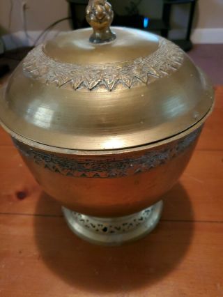 Vintage Solid Brass Large Bowl With Lid