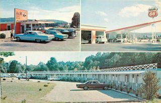 Postcard Belmont Motel Bellows Falls Vt A & W Root Beer Drive In Phillips 66 Gas