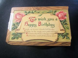 Vintage Postcard - To Wish You A Happy Birthday With Roses And Poem