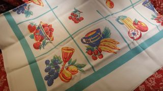 Vintage Tablecloth,  Heavy Cotton,  Colorful,  Bright Fruit,  Vgc