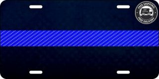 Aluminum Carbon Fiber Thin Blue Line Police Vanity License Plate Cop Le