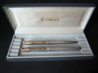 Parker 75 Sterling Silver 925 & 14k Gold 585 Fountain Pen And Pencil