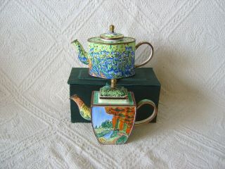 2 X Trade,  Aid Miniature Enamel Teapots - Signed