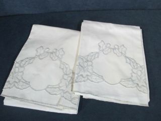 Pillowcases Vintage Cotton Embroidered Cut Work Flowers White Standard Set Of 2
