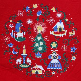 Vintage Wilendur Wilendure Red Alpine Holiday Christmas Tablecloth Fabric 68x60
