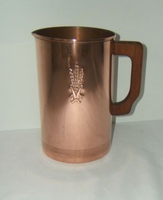 West Bend Aluminum Co Solid Copper Pitcher With Wood Handle Vintage