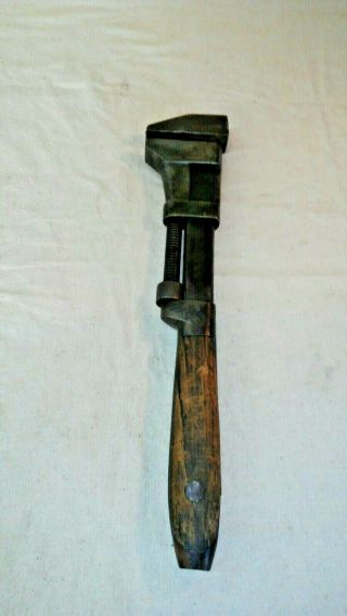Antique Bemis & Call Co 18 " Adjustable Monkey Wrench Wood Handle Usa Nyc&silrro