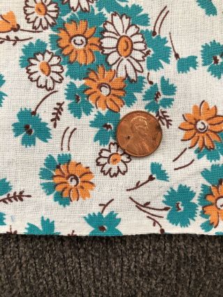 Vintage Cotton Feedsack Fabric White/orange/turquoise Flower On White Feed Sack