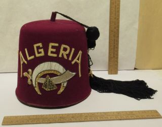 Algeria Older Shriner Fez With Two Tassel Keepers And Crutch Pin