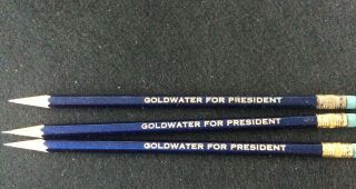 Goldwater For President Set Of 3 1964 Gold & Blue Campaigne Pencils