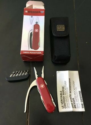 Wenger Swiss Army Knife Pocket Grip Multi Tool,  W/ Box,  Sheath