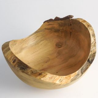 Modern Hand Turned Hollow Wood Bowl With Natural Edge — Marques Liquid Amber