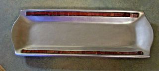 Vvintage Pewter And Glass Inlay Serving Tray 14 1/4 " Long And 5 " Wide.