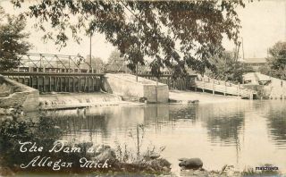 1930s The Dam Allegan Michigan Rppc Real Photo Postcard 8123