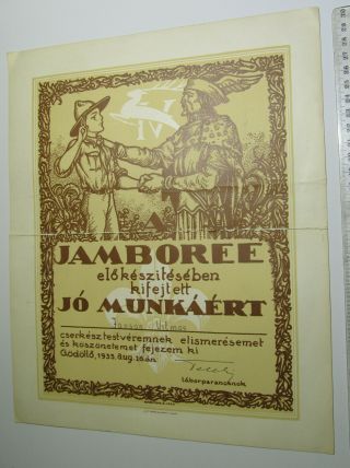 Scout Jamboree Diploma (marton),  With Autograph Teleki Signature 1933