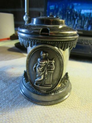 Vtg Meriden B&0 Co.  Silver Plated Serving Cup In Holder Greece Plaque Front 3.  5 "