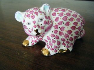 Kocsis Hungary Porcelain Bear Figurine Pink Hearts Hand Painted