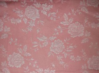 Vintage French Ticking Floral Fabric Peach Roses Damask By The Half Yard