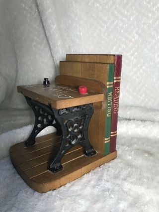 Vintage Reading Writing Book End Cast Iron And Wood