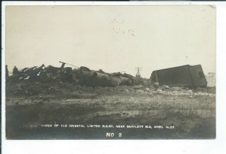 Bartlett Nd North Dakota Rppc Postcard Oriental Limited G.  N.  Ry Train Wreck