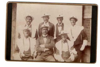 Vintage Photograph Black & White Minstrels Players On Thick Board