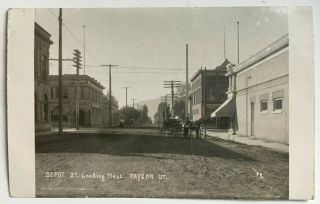 1909 Ut Rppc Postcard Payson Utah Depot Street Looking West Stores Horse Wagon
