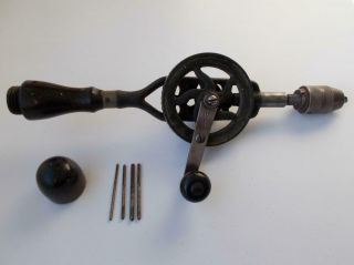Antique Millers Falls Hand Drill 1896 Handle Bit Storage Metal Wheel Side Handle 3