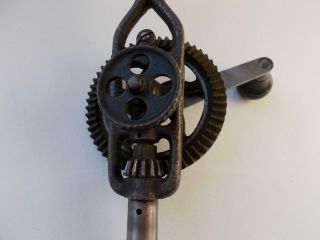 Antique Millers Falls Hand Drill 1896 Handle Bit Storage Metal Wheel Side Handle 6