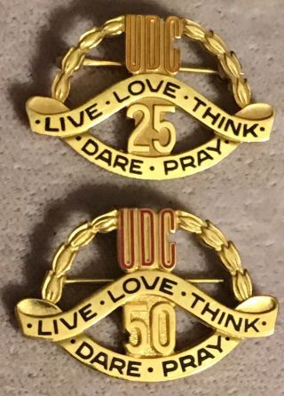 Udc 25 Year Pin 10k Gold & 50 Year Pin Gf United Daughters Of The Confederacy