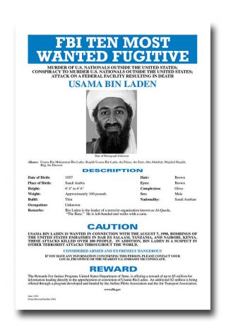 Usama Bin Laden Most Wanted Fbi Poster Design 8x12 Inch Aluminum Sign