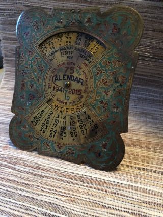 Vintage India Brass 75 Year Perpetual Calendar w/Easel Back - 1941 to 2015 8